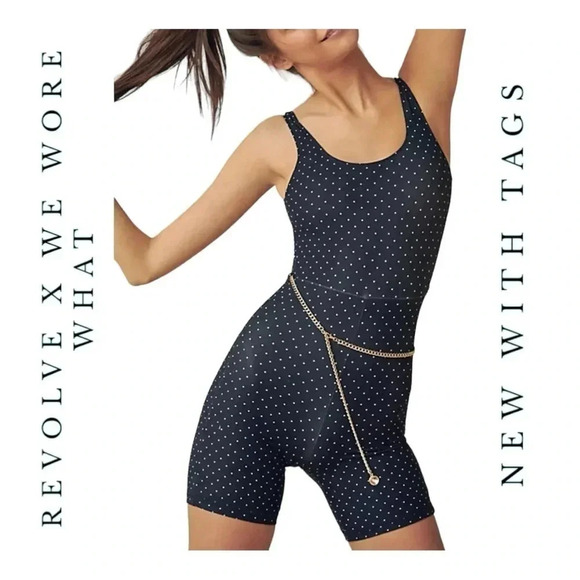 1563. REVOLVE X WE WORE WHAT POLKA DOT SCOOP BODYSUIT BLACK/WHITE IN COLOR SMALL - Picture 1 of 10